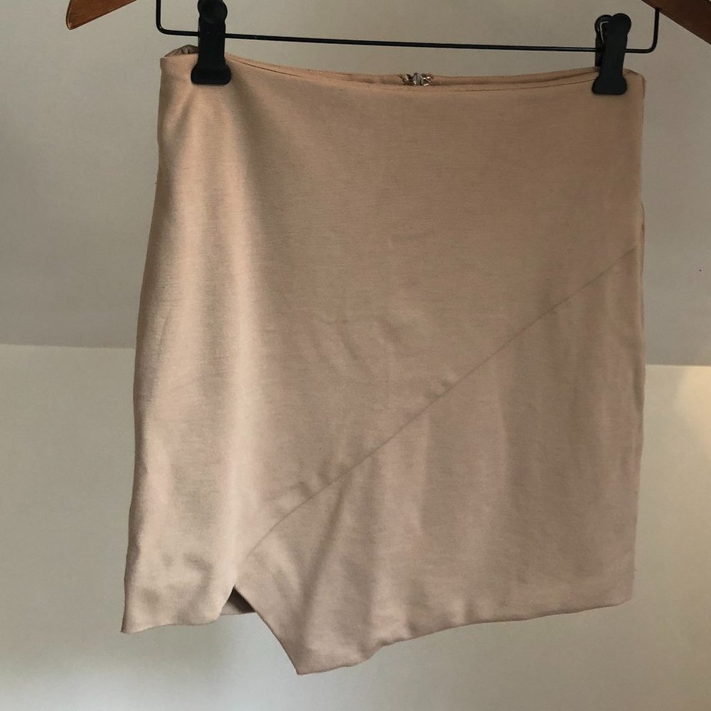 High waisted tan pencil skirt